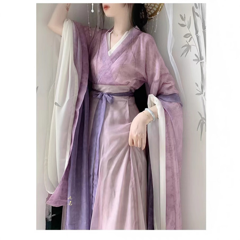 Wei Jin Style Original 2024 New Summer Hanfu Women's Wide Sleeve Southern and Northern Dynasties Big Sleeve Confucian Eight Broken Dress Chinese Style Ancient Dress