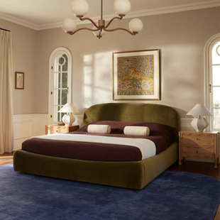 Nordic Mid-Century Internet Celebrity Velvet Double Bed French Simple Cream Style Soft Bed Villa Master Bedroom Creative Princess Bed