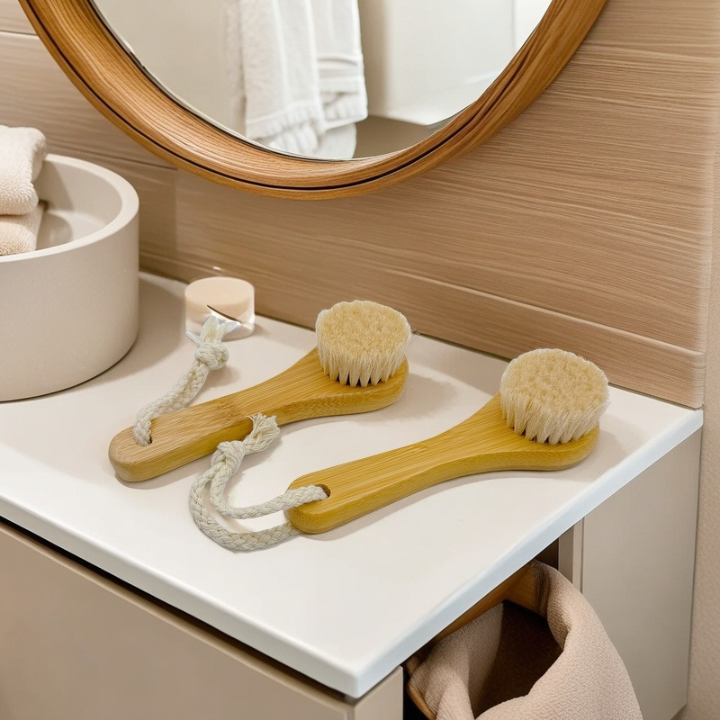 Limpieza profunda transfronteriza cepillo de masaje de cabeza negra cepillo de madera cepillo de lana cepillo facial cepillo facial cepillo de bambú natural