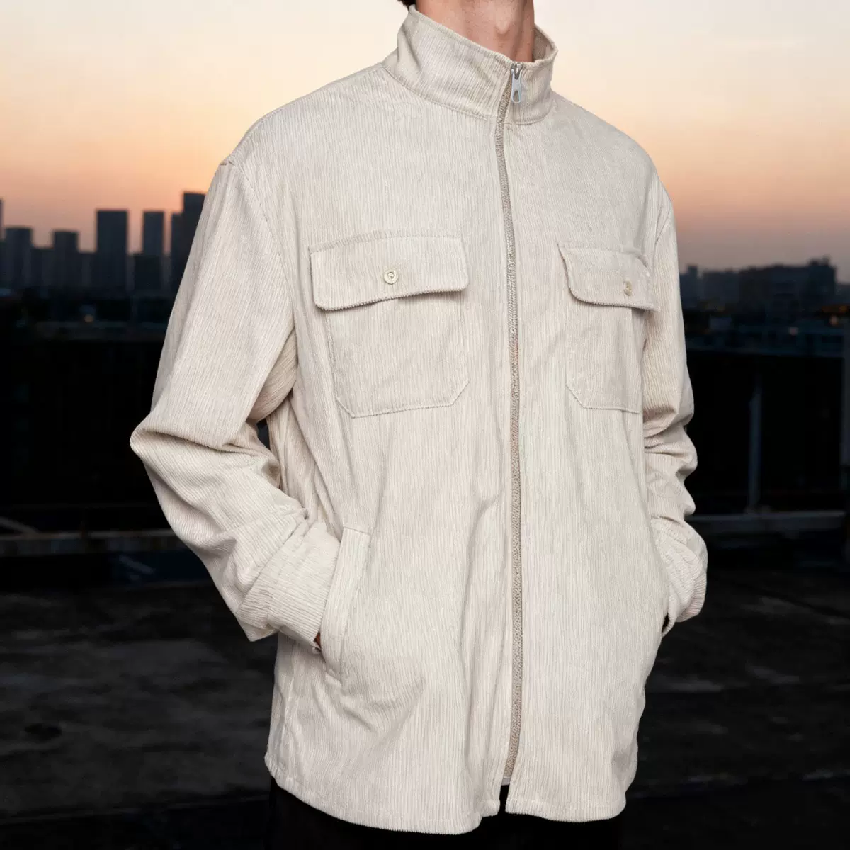 疯狂肌肉美式休闲夹克男款工装开衫拉链外套秋季新款单层灯芯绒男