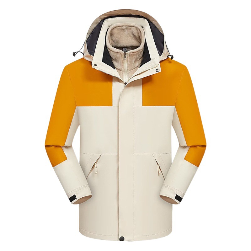 Detachable windproof three-in-one silver fox down warm two-piece outdoor work clothes custom logo