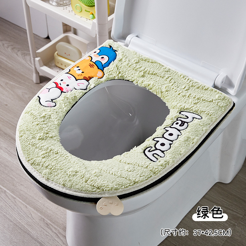 Cojín de inodoro otoño invierno espesar cojín de inodoro de peluche doméstico no se pierde el pelo tipo cremallera caricatura encantadora cubierta de inodoro suave