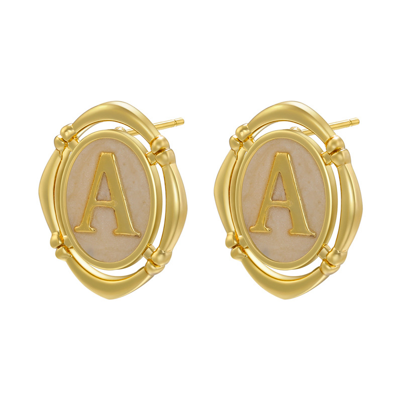 Vintage Style Letter Copper Gold Plated Ear Studs 1 Pair