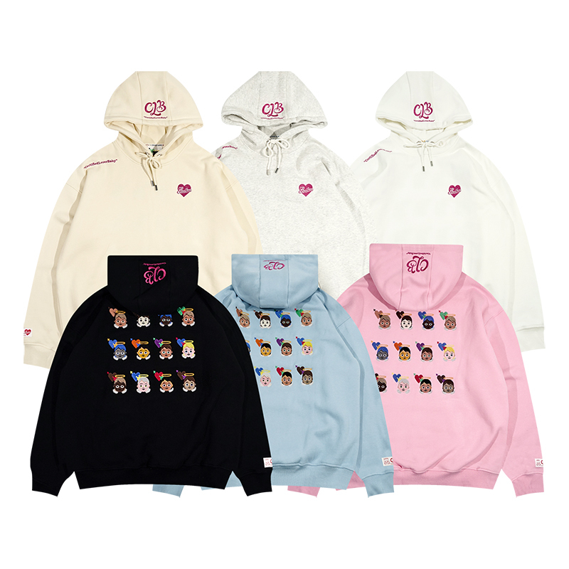 Love Angel Embroidery Loose Fit Fleece-Lined Simple Commuting Style Casual Versatile Hoodie Sweatshirt