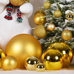 Christmas Decorations 6-8cm Golden Christmas Balls Hanging Balls Christmas Tree Plastic Colorful Balls Shiny Cross-Border Hot Sale