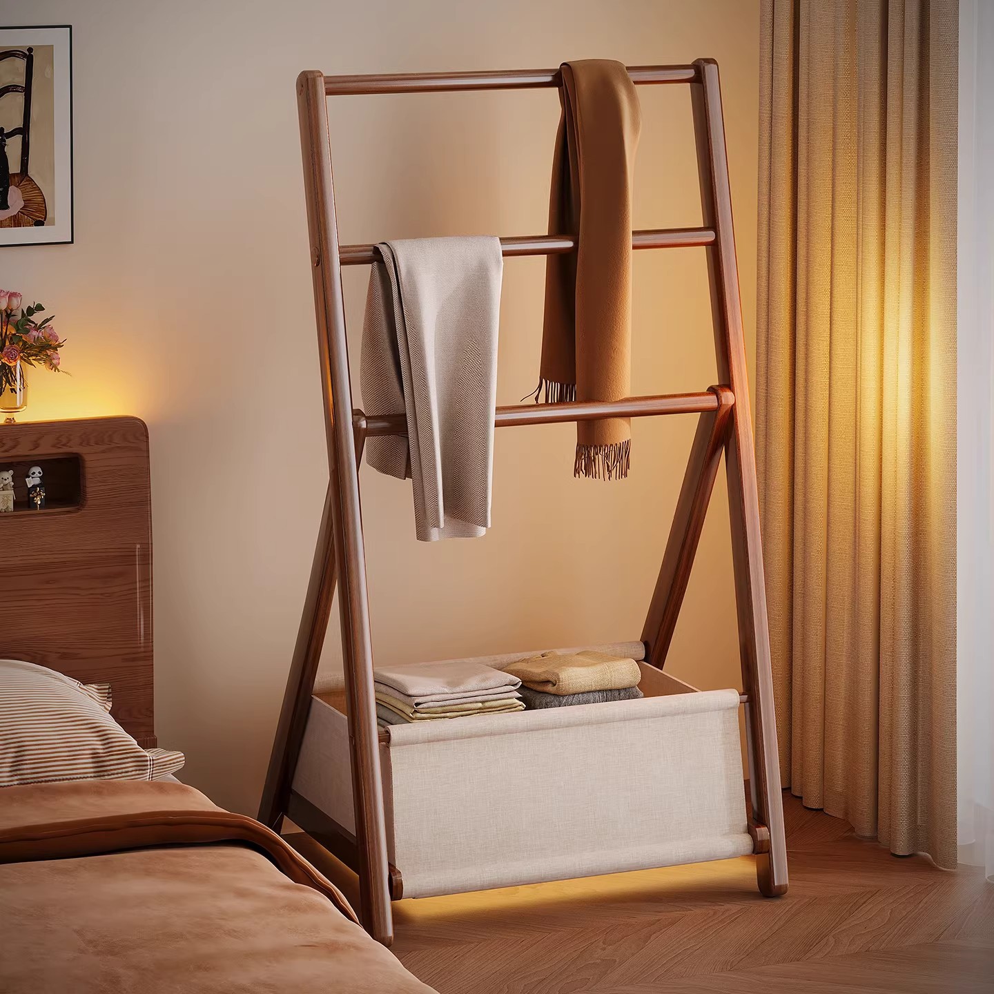 Clothes Rack for Bedroom, Floor-Standing, Space-Saving Coat Rack, 2025 New Model, Room Bedside and Foot-Of-Bed Clothing Storage Solution