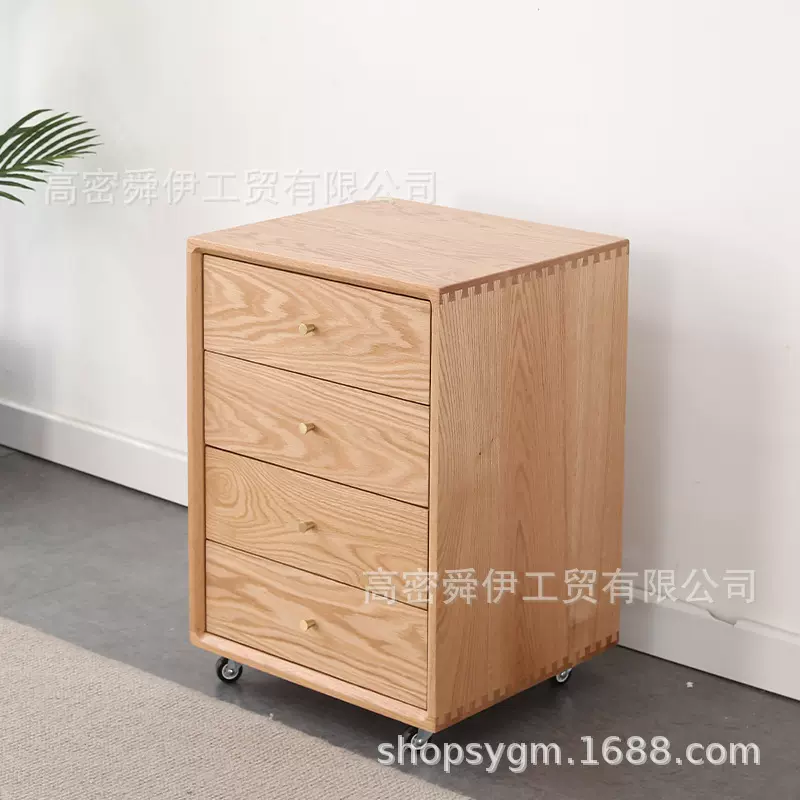 简约可移动文件柜书桌边柜木质办公室收纳柜四抽带轮子落地资料柜