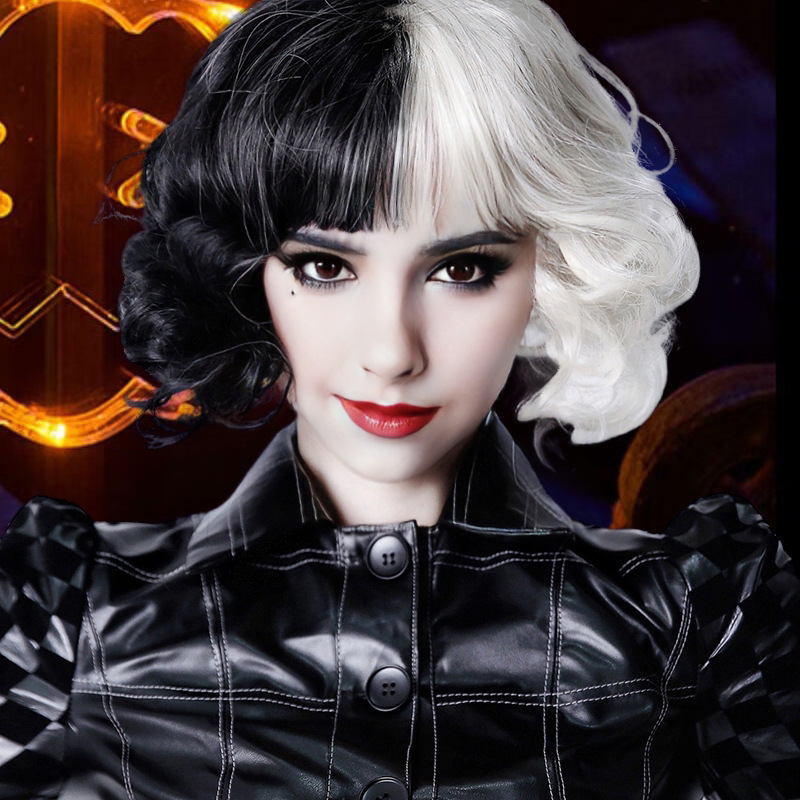 Amazon caliente nuevo kuyila peluca mujer negro y blanco peluca medio negro medio blanco fibra química de alta temperatura de seda de una sola pieza de entrega