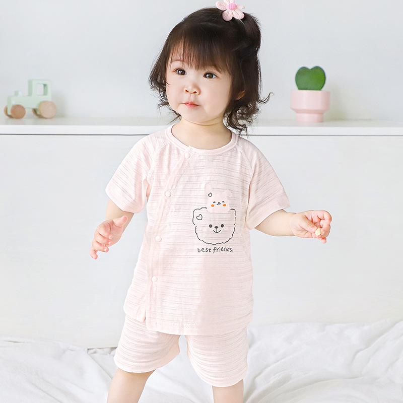 Traje de manga corta para bebés, ropa fina de algodón para niños de verano, niños y niñas divididos, ropa de verano para bebés de dos piezas