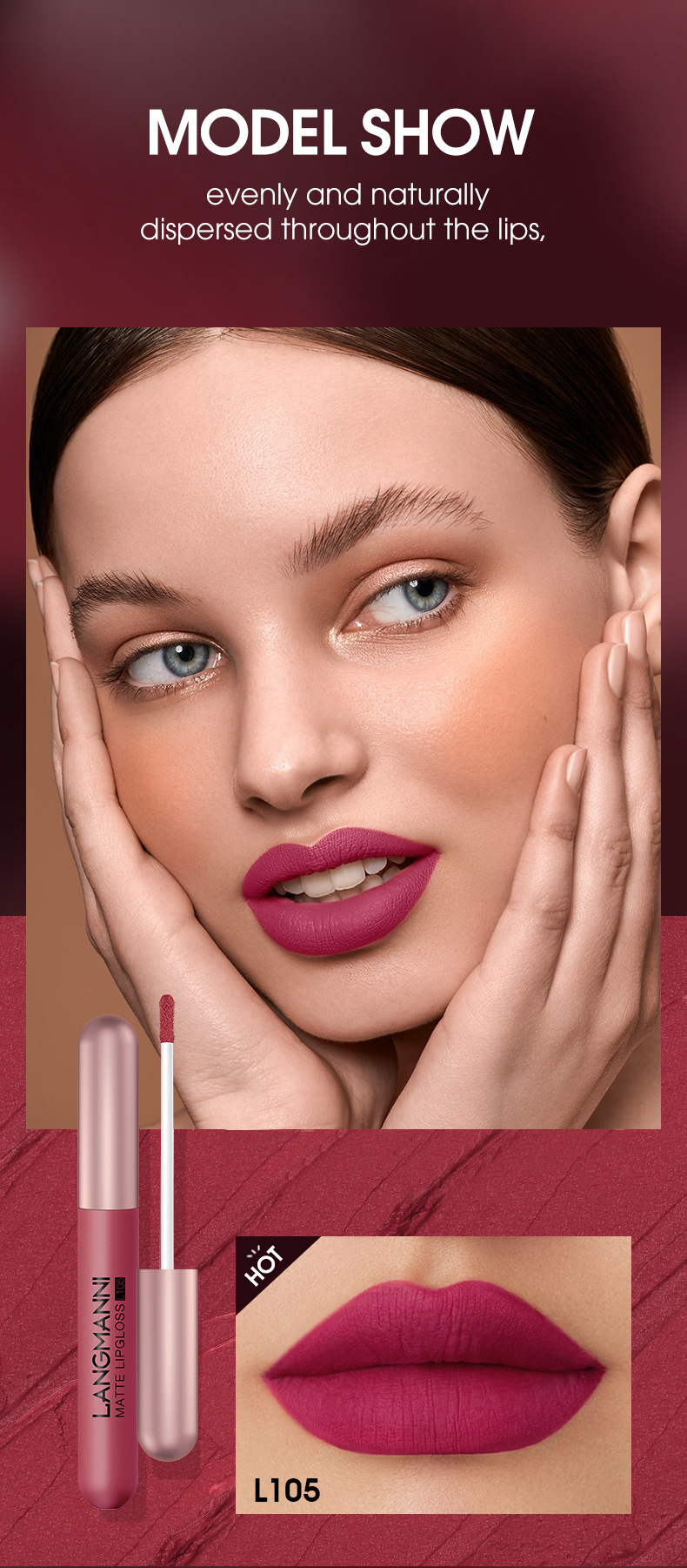 Langmanni's new matte lip gloss set, 6-piece lip gloss set, velvet lipstick, cross-border makeup undefined