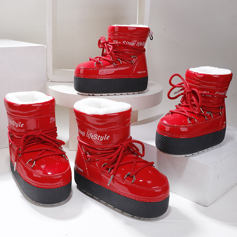 Inventario personalizado multi-color brillante padres niños niños hombres y mujeres nieve gruesa base espacio luna botas gruesas impermeables antideslizantes y cálidas