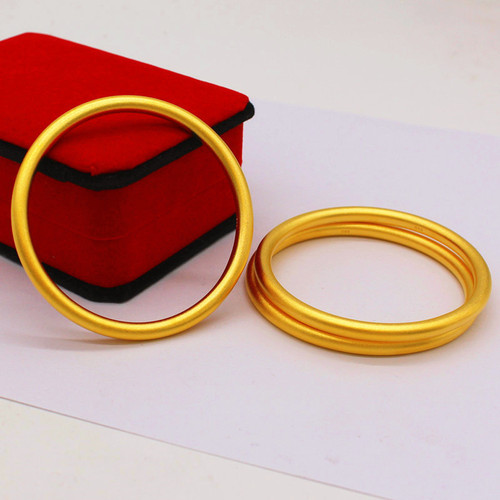 Overseas Sand Gold 5mm Ancient Craft Inheritance Women's Sandblasted Plain Solid Copper Plated Gold Bracelet Wholesale Supply