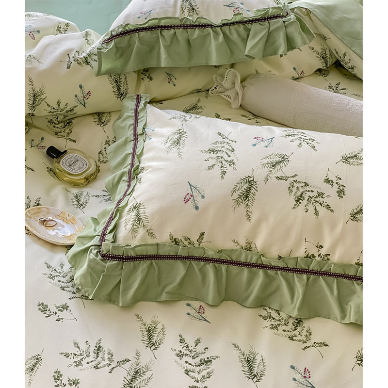 Cotton 60-count long-staple cotton bed four-piece set pure cotton autumn and winter lace quilt cover four-piece floral bedding set