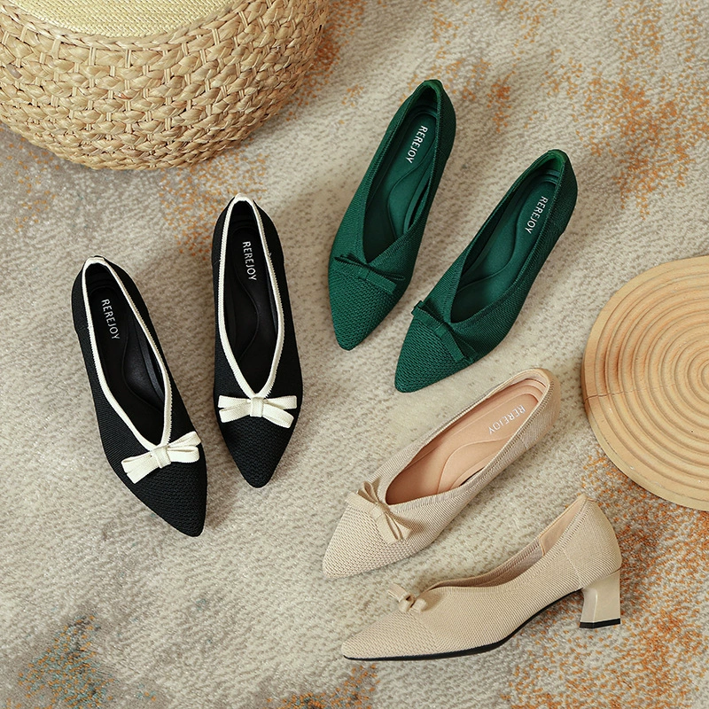 Фея на высоком каблуке 2024 весна и осень новая корейская версия дикие толстые каблуки на высоких каблуках женская обувь вязаная обувь женская обувь