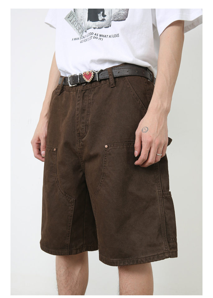 Quần short nam denim ống rộng , lưng cao thoải mái mặc mùa hè — Màu cà phê, Màu xanh lá, Màu đen chi tiết 18