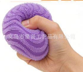 Squeeze ball with long stripes - purple / Opp packaging
