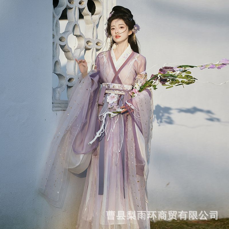 Hanfu women's new product [streamer late firefly] heavy industry embroidery Wei Jin cross collar big sleeve fairy spirit palace ancient costume spring and summer