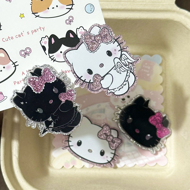 Fine Glitter Black and White Devil Angel Cat Heart Cartoon Hair Accessories Hairpin Girl Cat Sweet Niche High Value