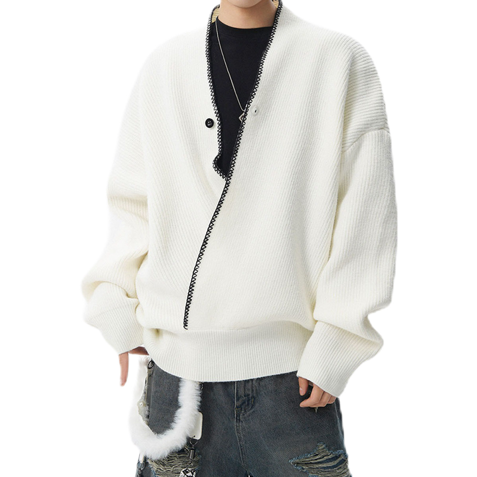 Explosiones transfronterizas de tamaño europeo gran tamaño V cuello jersey suéter hombre viejo estilo de diseño alto sentido de otoño invierno fábrica al por mayor