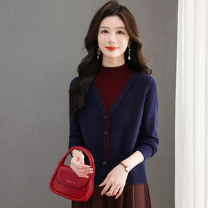 2025新款宽松显瘦半高领内搭上衣假两件毛衣女士秋冬季针织打底衫，女装针织衫/毛衣，妃慕昵服饰