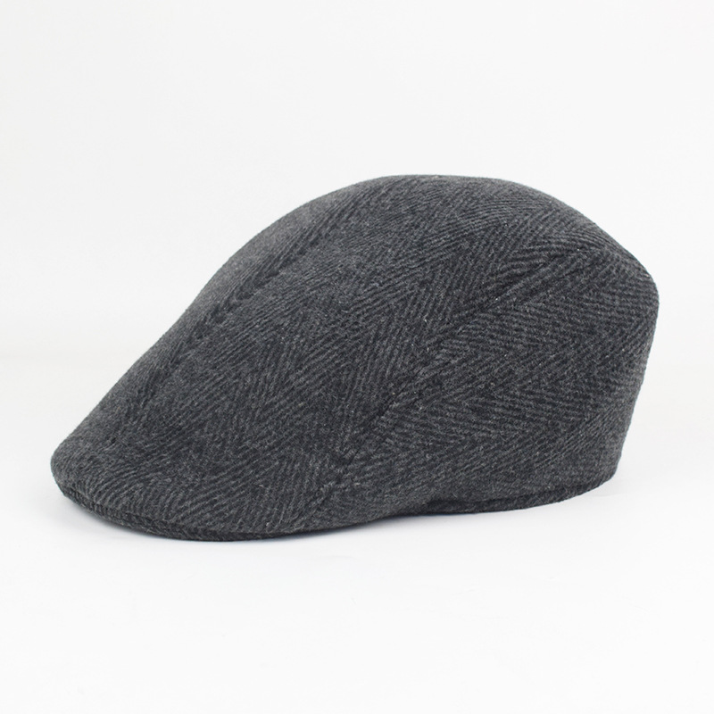 Primavera y otoño gorras de lengua de pato para hombres y mujeres de lana caliente boina de rayas simple gorras de avance gorras casuales coreanas gorras de mediana edad