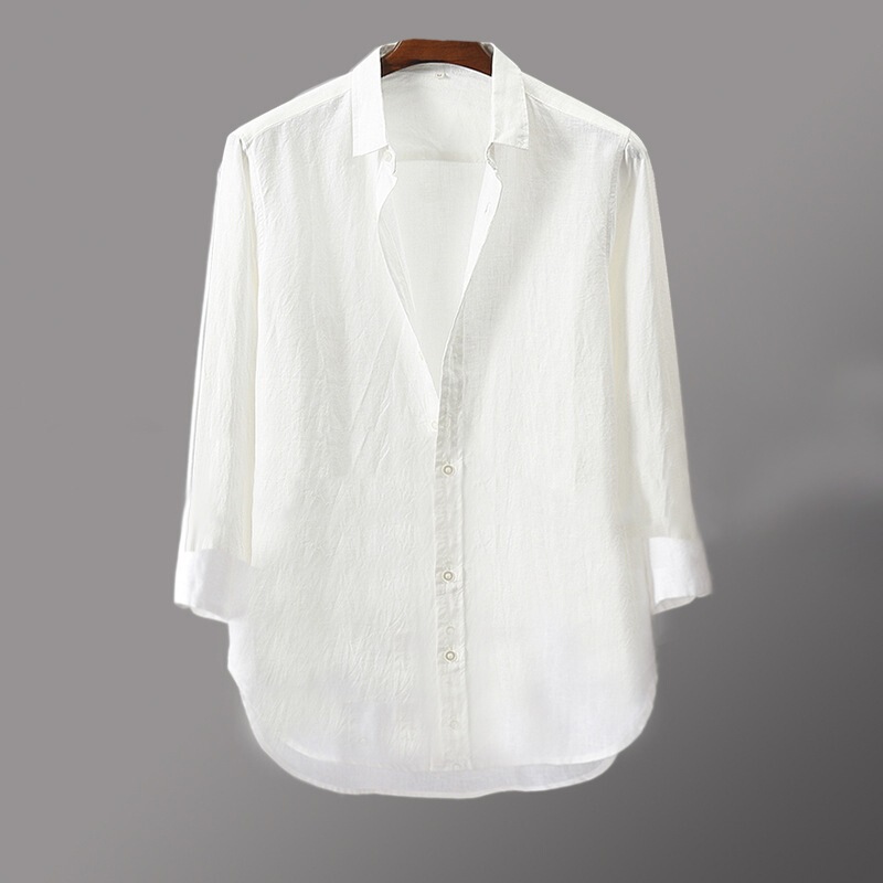 Summer New Style Men's Three-Quarter Sleeve Trendy Brand Shirt, Loose Fit, Thin, Breathable, Solid Color, Fashionable White Shirt for Men Summer New Style Men's Three-Quarter Sleeve Trendy Brand Shirt, Loose Fit, Thin, Breathable, Solid Color, Fashionable White Shirt for Men