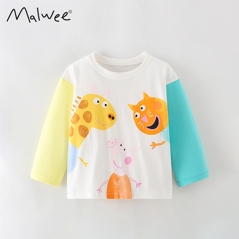 Malwee camiseta de niñas otoño y invierno nuevo cuello redondo europeo y americano para niños de manga larga base extranjera ropa superior de niños