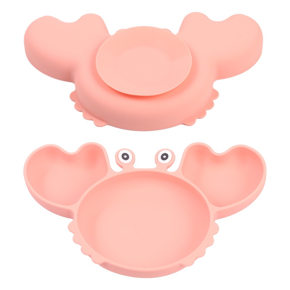 En stock plato de bebé suplemento de alimentos para bebés plato de vajilla para niños traje de tres rejilla cangrejo traje de placa de silicona