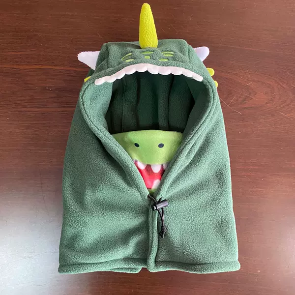 In-stock foreign trade children's dinosaur fleece hood, autumn and winter cartoon hat and neck warmer combo, outdoor ski windproof