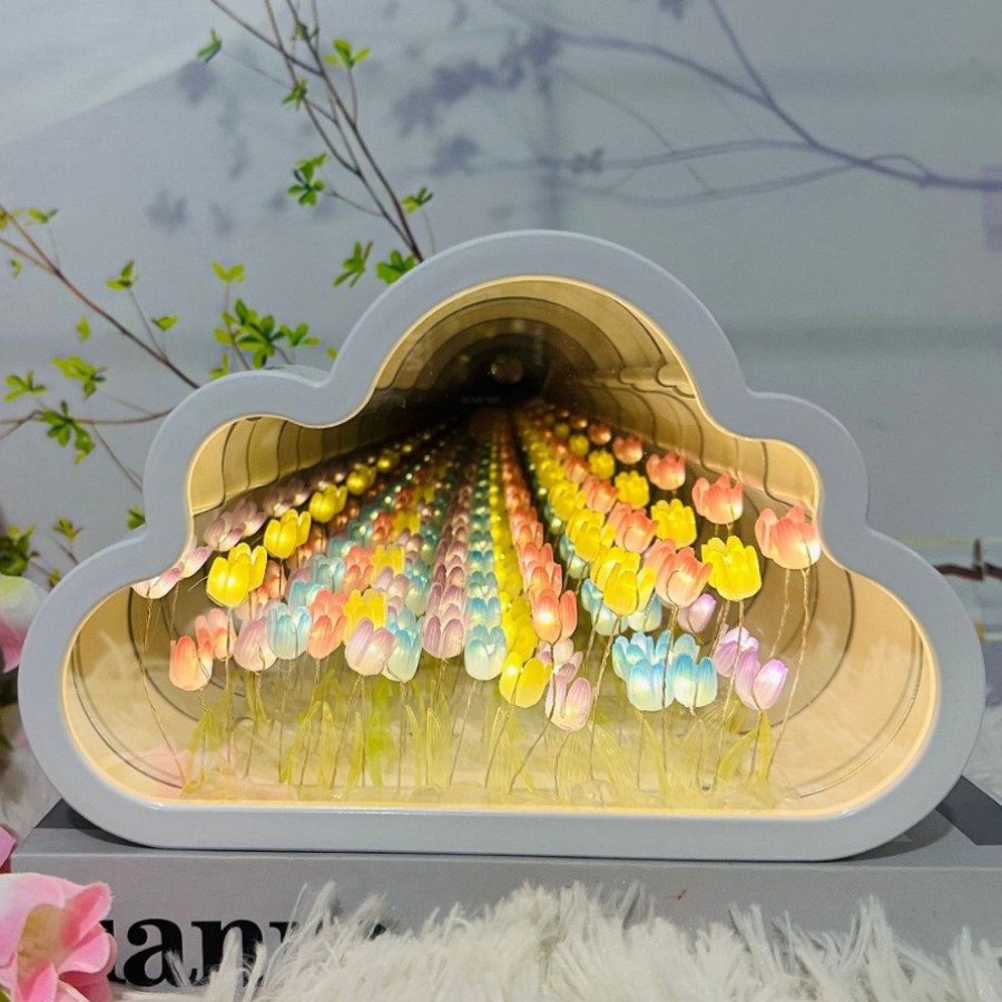 Regalo de Cumpleaños novias tulipán espejo nube flor mar noche luz hecha a mano material bricolaje paquete para niñas