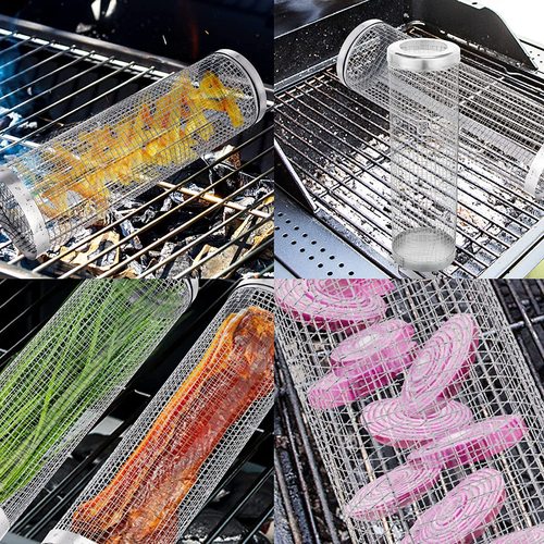 Meige stainless steel barbecue cage barbecue grill grill net cross-border barbecue tube barbecue basket outdoor BBQ stainless steel grill