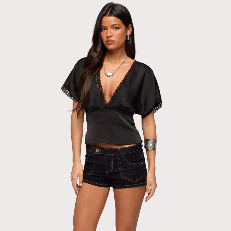 2026 Summer Cross-Border Women's Sweet Fairy V-Neck Casual Shirt Spring/Summer Deep V Sleeveless Shirt Base Shirt