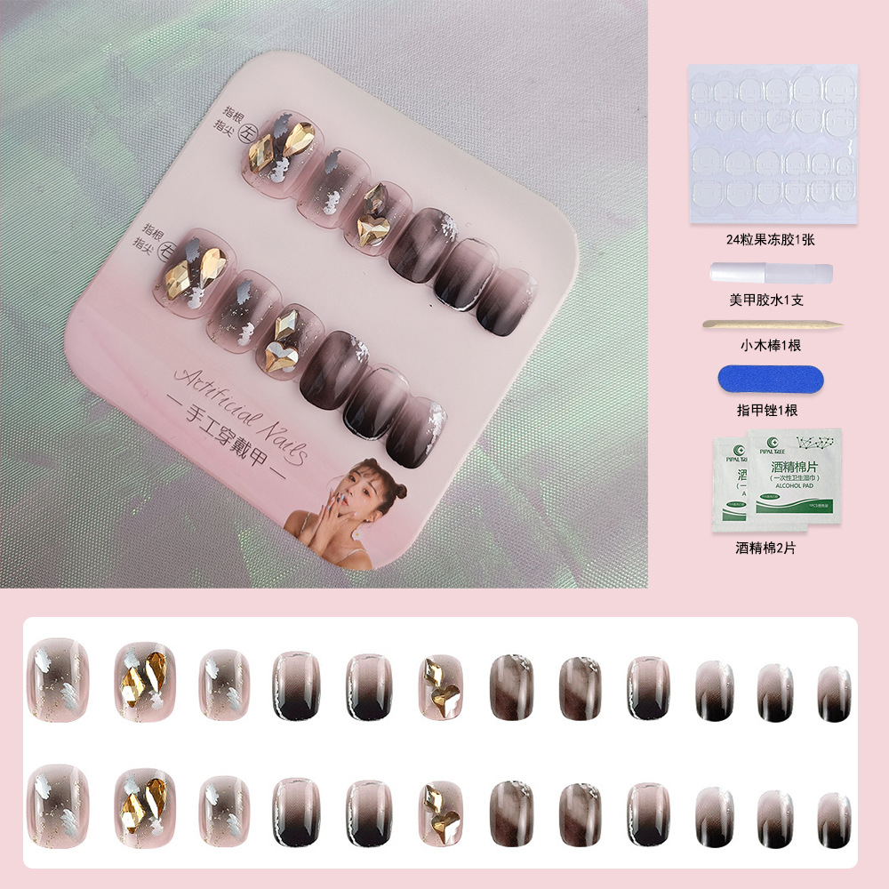 Uñas de manicura portátiles hechas a mano, 24 piezas, fototerapia, parches de uñas postizas estéreo, producto terminado, uñas portátiles extraíbles