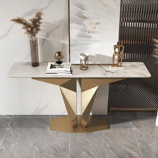 Light luxury style marble hallway cabinet Internet celebrity new stainless steel entry super narrow living room office hollow storage rack