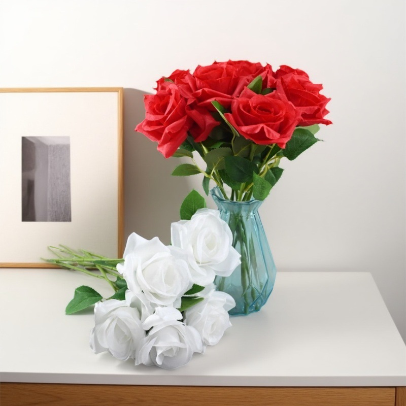 Rosas artificiales al por mayor de un solo tallo con borde rizado, flores artificiales para decoración de hoteles y restaurantes occidentales, rosas artificiales para decoración de bodas y hogar.