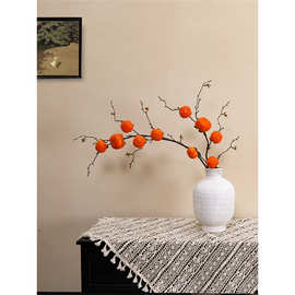 海虹景品柿子果实树枝红果柿柿如意高枝插花客厅禅意假花摆设干花