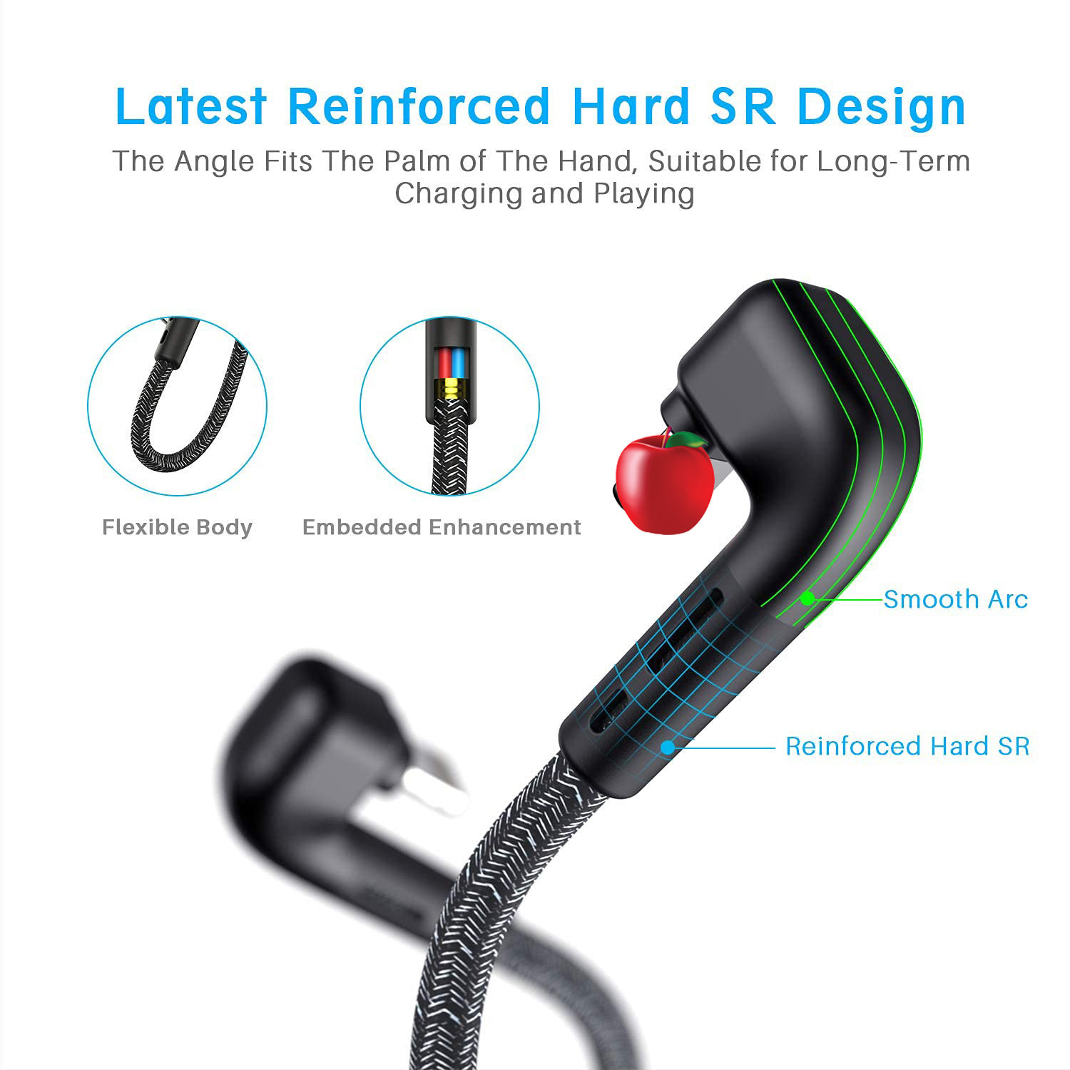Elleboogspelgegevens U-vormige elleboog geschikt voor Apple TypeC mobiele telefoon oplaadkabel met een lengte van 1,2 en 3 meter_voghion.com