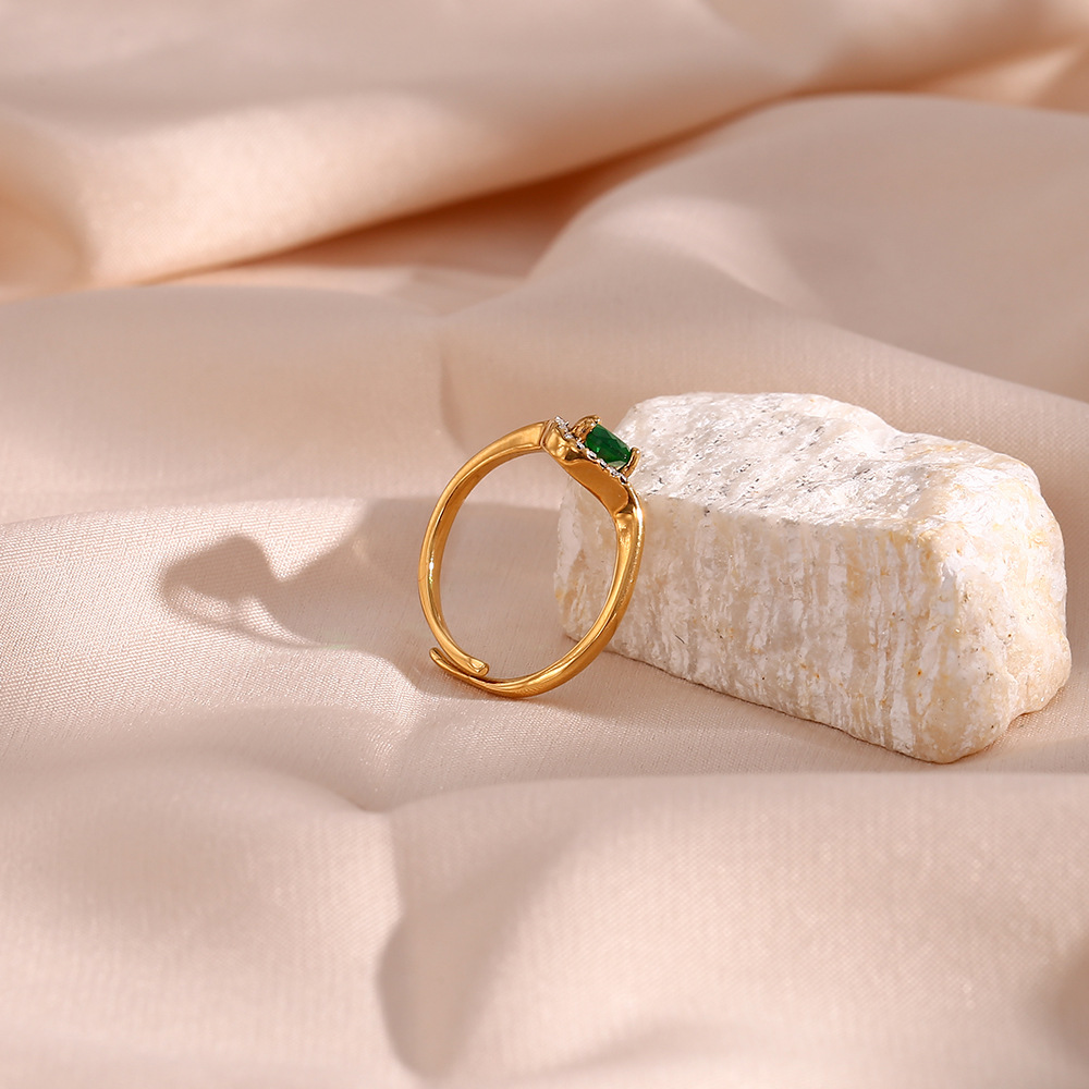 Fashion Oval Stainless Steel Plating Inlay Zircon Open Ring 1 Piece