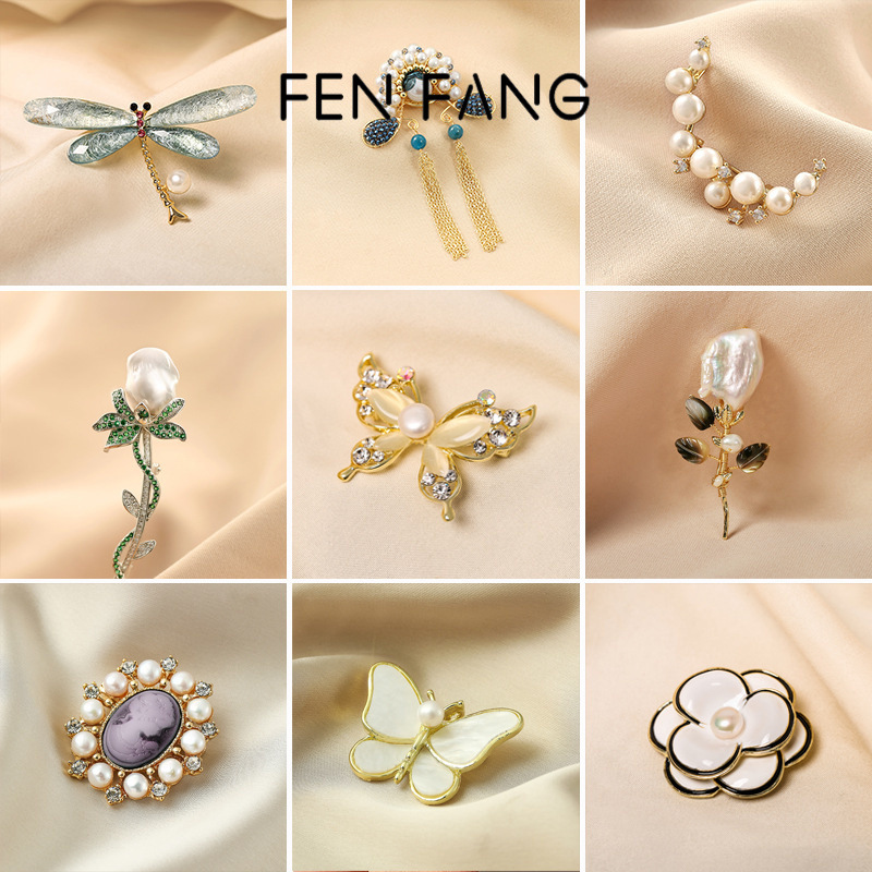 High-End Cross-Border Brooch for Women, Anti-Exposure Butterfly Pin, Niche New Accessory with a Sense of Sophistication, Pearl Flower Design