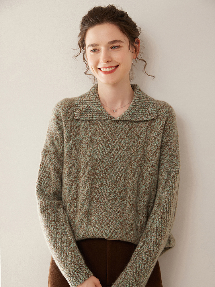 POLO领山羊绒针织打底衫女长袖气质宽松显瘦内搭保暖舒适软糯亲肤