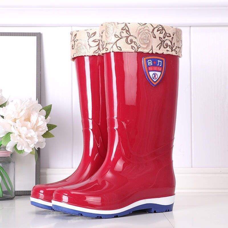 Botas de lluvia de gelatina de tubo alto, botas de lluvia de caramelo de tubo largo antideslizantes para mujer, zapatos de goma de agua, botas de agua de cuatro estaciones para mujer, zapatos de agua para adultos para mujer