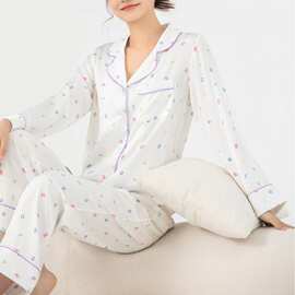 家居服女士夏季彩色字母印花紫色线条活泼可爱睡衣女批发一件代发