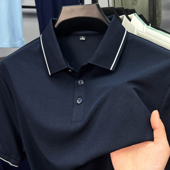 2025 summer new linen acetate mulberry silk men's polo shirt short sleeve casual breathable lapel t-shirt top