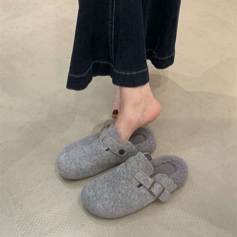 厚底内增高勃肯鞋女2025冬季新款加绒保暖毛毛棉鞋包头博肯半拖鞋|undefined