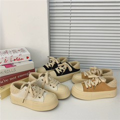 冬季加絨踩腳小白鞋女2023新款低幫保暖帆布鞋女韓版百搭原宿棉鞋