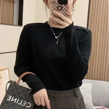 新款女式打底衫修身百搭秋冬纯色内搭保暖鱼骨t恤半高领长袖批发
