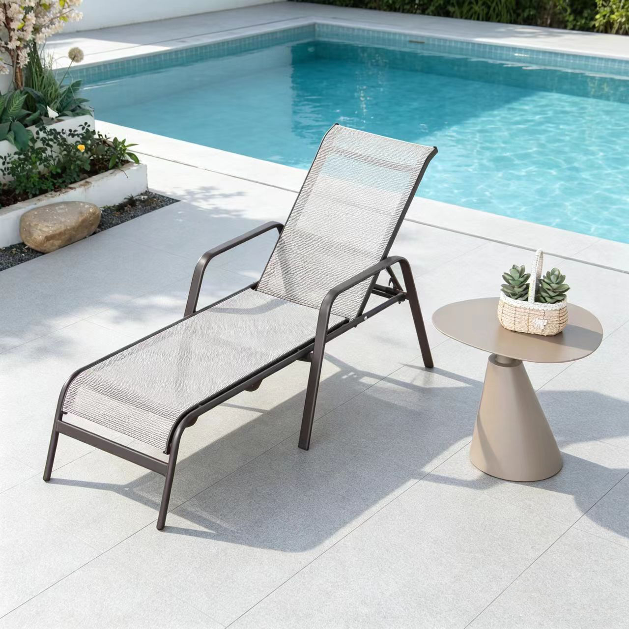 Cama de playa silla de playa de ocio piscina balcón patio piscina de ocio al aire libre silla de siesta plegable portátil image 12