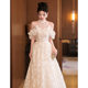 Evening Dress Skirt High-end Light Luxury Niche Light Wedding Dress Hanging Neck off-shoulder Women's 2024 New High-end Sense Vocal Art Test