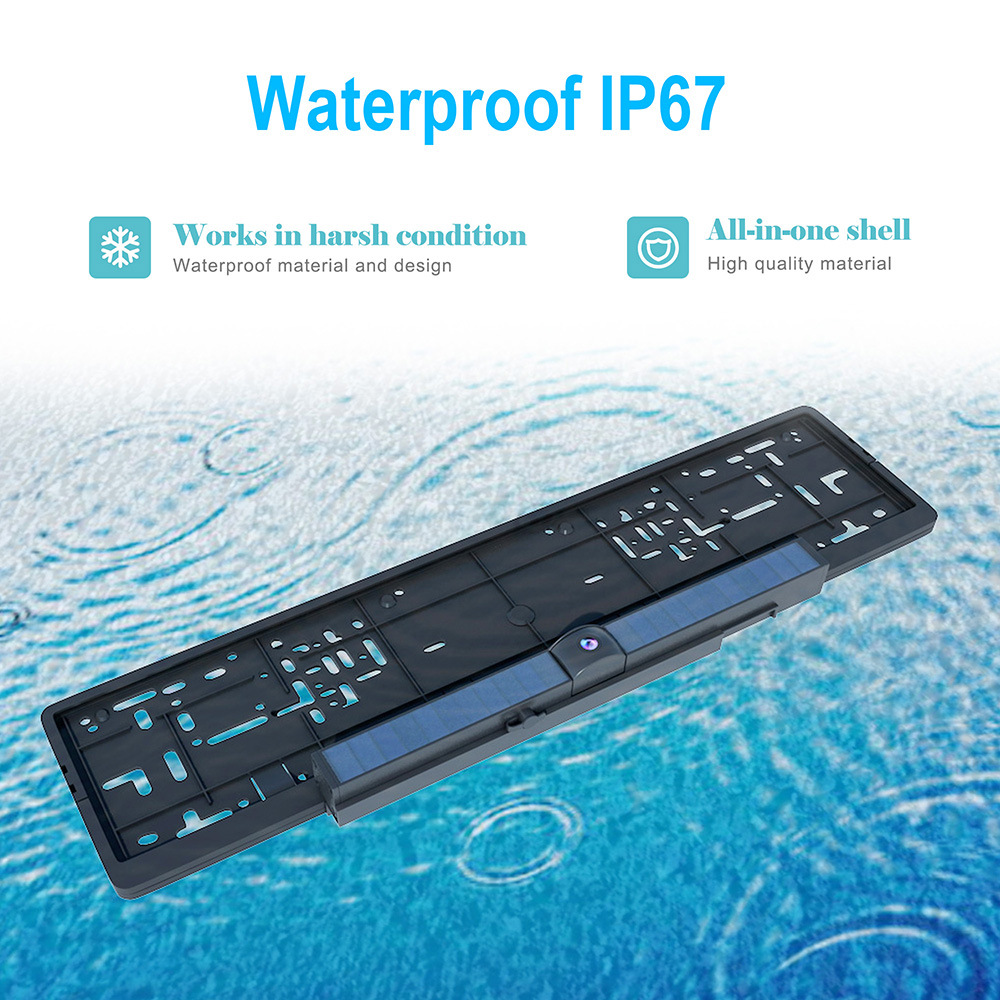 Cross-Border Wireless Solar-Powered Reversing Camera with Car Display Screen, European License Plate Frame, Car Rear View Monitoring