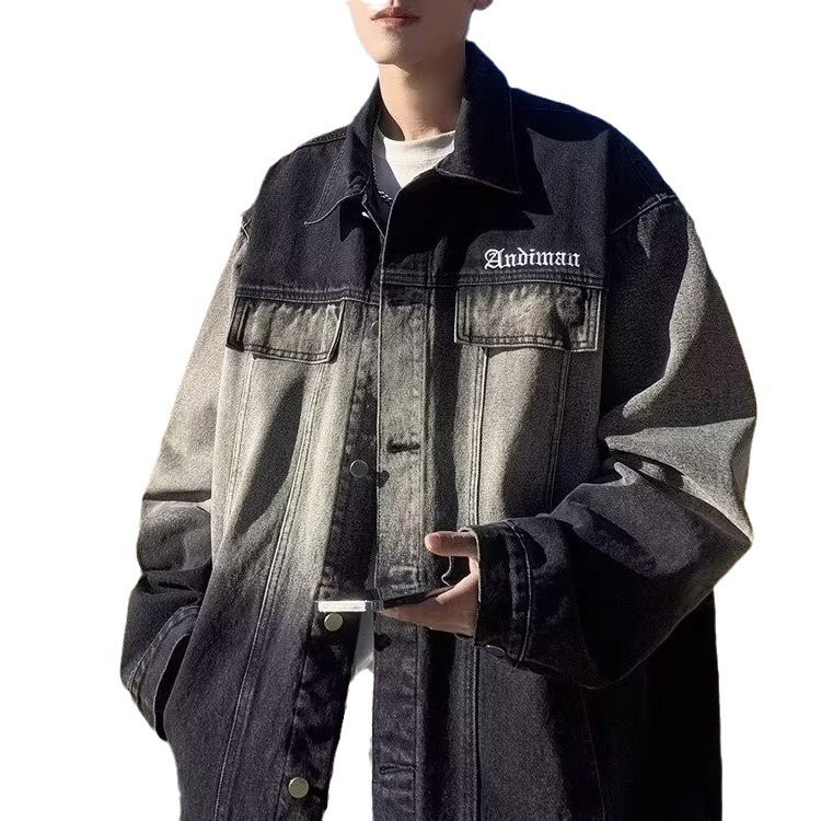 Spring And Autumn Collar Gradient Retro Color Cowboy Jacket Men's Casual Work Jacket_voghion.com